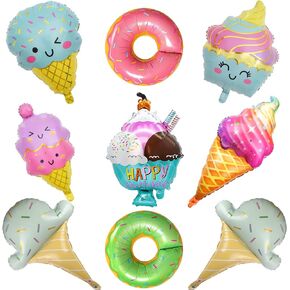 Ice Cream Party Decorations Supplies, Ice cream Balloons, Doughnut Fruit Food Aluminium Balloon, Candy Balloons for Ice Cream Summer Beach Birthday Hawaii Luau Baby Shower Party Decorations