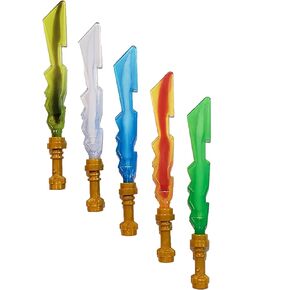 2013 LEGO Ninjago Ninja Elemental Blades - Custom Assortment of 5 Elemental Blades with Pearl Gold Hilts - Earth, Fire, Ice, Lightning and One for Lloyd The Green Ninja