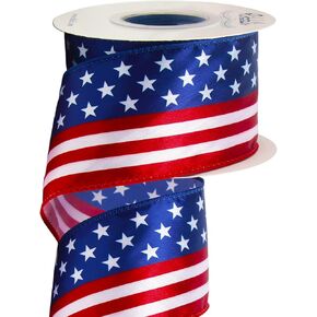 Ribbli Patriotic Stars and Stripes Wired Satin Ribbon,American Flag Ribbon 2-1/2 Inch x Continuous 10 Yard,Red/White/Blue,4th of July Ribbon for Big Bow,Wreath,Tree Decoration in Kuwait