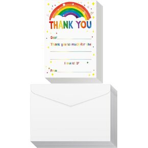 72 Pieces Kids Thank You Cards Fill in the Blank Thank You Notes with Envelopes Colorful Thanks Cards for Birthday Party(Confetti Style)