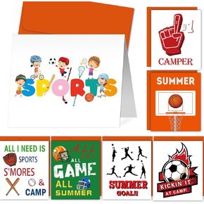 7 Pack Sports Camp Greeting Card 7.08 x 5.9 Inch Summer Camping Cards with 7 Pcs Orange Matching Envelope for Summer Party Office Classroom Students Family, 7 Styles