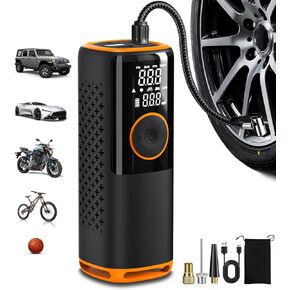 Tire Inflator Portable Air Compressor-160PSI Cordless Portable Air Pump for Car Tires with 6000mAh Battery,3X Fast Inflation Accurate Pressure Display with LCD Dual Screen for Car Bike Motorcycle Ball