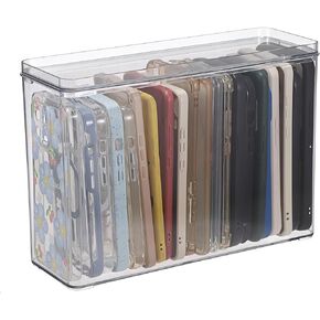 BTSKY Clear Phone Case Organizer Stackable Storage Box with Lid for Cell Phone Cases Multifunctional Phone Case Storage Holder for Desk Accessories Plastic Storage Box for Table, Cupboard, Cabinet