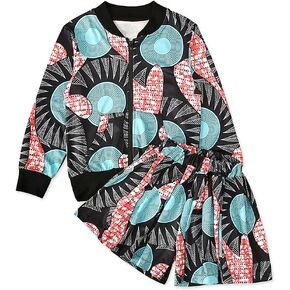 Giovacker Baby Girls Fall Winter African Style Coats 2Pcs Outfits Set Zipper Jacket and Skirt