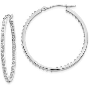 14k White Gold Diamond Fascination Round Hinged Hoop Earrings - 36mm