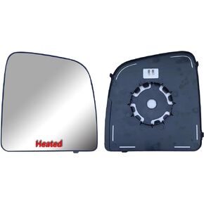 Replacement Passenger Right Side Upper Mirror Glasses With Heated And Plate For Long Arm Extension View Mirror fit Ram Promaster 1500, 2500, 3500, New Six, Work Van