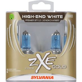 SYLVANIA - 9003 (HB2, H4) SilverStar zXe GOLD High Performance Halogen Headlight Bulb - Headlight & Fog Light, Bright White Output, Best HID Alternative, Xenon Charged Technology (Contains 2 Bulbs)