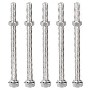 uxcell M8 x 130mm Hex Head Screws Bolts, Nuts, Flat & Lock Washers Kits, 304 Stainless Steel Fully Thread Hexagon Bolts 5 Sets