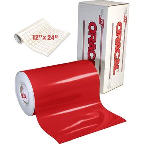 ORACAL Gloss Red Adhesive Craft Vinyl for Cameo, Cricut & Silhouette Including Free Roll of Clear Transfer Paper (6 Foot x 12 Inch)