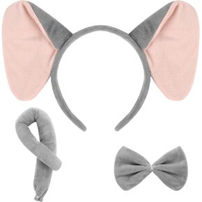 3 Pieces Elephant Costume Set Elephant Ears Headband Tail and Bow Tie Animal Fancy Dress Costume Kit Party Accessories for Halloween,Christmas,Cosplay Dress Up Party Decorations,Gray