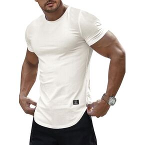 JMIERR Mens Muscle Slim T Shirt Crewneck Longline Henley Shirt Gym Workout Athletic Tee Shirts