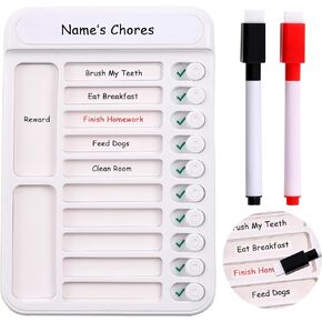 Tenshun Reuseable Dry Erase Chore Chart Personlized Checklist Board to Do List Magnetic Daily Routine Tasks Chart Slider Schedule Planning Board for Refrigerator, Wall, Desk (Blue)