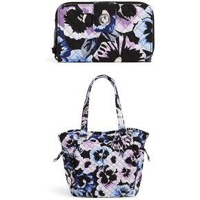 Vera Bradley womens Cotton Turnlock With Rfid Protection Wallet, Plum Pansies - Recycled Cotton, One Size US withVera Bradley womens Cotton Glenna Satchel Purse Handbag, Plum Pansies