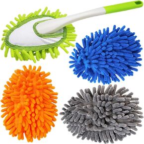 Microfiber Feather Duster,13 Inch Length, with 4 pcs Washable Duster Cloth, Car Duster, Perfect for Cleaning Windows, Tables, Cars,Furniture, Keyboards, Fans, Screens,Mirrors
