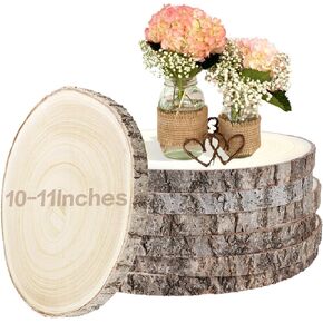6 Pcs Wood Slices 10-11 Inch Unfinished Wood Slices for Centerpieces, Large Wood Rounds Rustic Wood Slabs Natural Wood Pieces(Crafts, Tables Wood Ornaments,Wedding,Party)