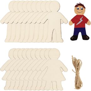 32 Pack Wood People Cutouts Wooden Kids Boy & Girl Hanging Ornaments DIY People Craft Boy & Girl Gift Tags for Home Party Decoration Craft Project