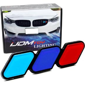 iJDMTOY M-Power 3-Color Stripe Lower Grille/Hood Grill Badge Emblem w/No Removal Required Toggle Anchor Bolts, Compatible with BMW 1 2 3 4 5 6 7 8 Series X1 X2 X3 X4 X5 X6 X7 Z4 (Light/Dark Blue/Red)