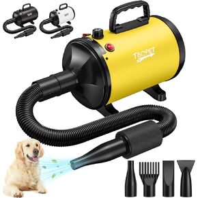 Dog Dryer High Velocity Dog Hair Dryer with 4 Nozzles 5.2HP/3800W (Professional Super Cyclone), Stepless Adjustable Speed Temperature Dogs Grooming Blow Dryer with Heater for Pets Hair Dryer, Black