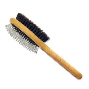 Der Meister Dogs & Cats Double Sided Boar Bristle Pin Brush, Pets Hair Remover, Gently Cleaning Grooming Tool with Bamboo Handle, Remove Loose Hair, Fur, Undercoat, Mats, Tangle, Knots