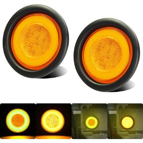 2pcs 4 inch Round LED Trailer Trucks Halo Turn Signal Parking Tail Light Marker Lights Amber 64 LEDs w/Rubber Grommet Sealed Waterproof IP67 for Boat/RV/Van, DC 12V