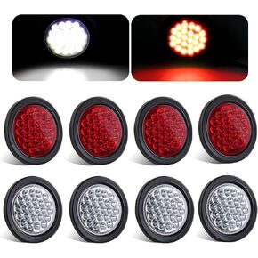 8 قطع مصابيح LED مستديرة للمقطورة مقاس 4 بوصات 24 مصباح LED مقاوم للماء مقاس 4 بوصات توقف الفرامل وإيقاف الانعطاف لعلامات المقطورة وحلقات مطاطية وأسلاك توصيل ذات 3 شقوق متضمنة (4 أحمر + 4 أبيض) in Kuwait