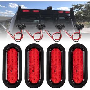 Oyviny 6 Inch Oval Red LED Trailer Tail Lights W/Light Pigtail 4PCS, Super Bright 24LEDs Oval 6" Brake Turn Stop Tail Lights with Flush Mount Grommets DOT SAE Certified for RV Truck, Bus, Trucks