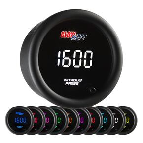 GlowShift 10 Color Digital 1,600 PSI Nitrous Pressure NOS Gauge Kit - Includes Electronic Sensor - Multi-Color LED Display - Tinted Lens - 2-1/16" (52mm)