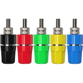 Tin Brass Plated Insulated Binding Post Terminals Connectors for 4mm Banana Plugs Test Probe Conversion 5PCS (Red, Yellow, Blue, Green, Black)