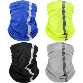 4 Pieces Reflective Neck Gaiter Visibility Neon Safety Bandana Wind Dust UV Protection Scarf Bandanas