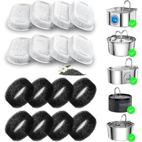 Cat Water Fountain Filter for Stainless Steel 108oz/3.2L& 67oz/2L Automatic Pet Water Dispenser Fountian Replacement Filter with Sponges