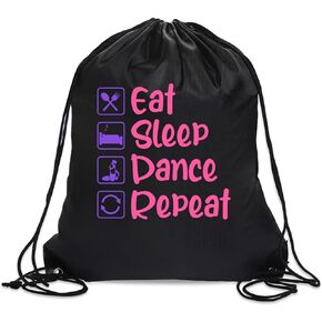 Eat Sleep Dance Repeat Drawstring Backpack For Women Her, Waterproof Sport Sackpack For Dance Lover, Funny Birthday Christmas String Gym Bag Gifts For Ballet Dancer Actor Actress