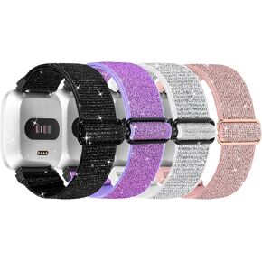 Shiny Elastic Nylon Band Compatible with Fitbit Versa 2/Versa/Versa Lite/Versa SE, Women Men's Breathable Adjustable Sport Replacement Wristband for Fitbit Versa 2 Smartwatch