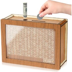 10000 Savings Challenge Box, Cashbox Kakeibo Money Box, Cash Vault Wooden Savings Box 10,000 Dollar, Wooden Digital Piggy Bank for Adults Kids, Money Save Box 10k Smash, Caja De Ahorros, Money Saver