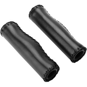 Brown Bike Grips Brown Leather Bike Grips Pu Sponge 1 Pair Hand Stitched Pu Bike Bicycle Handlebar Handle Bar Grips with Plug(Brown)