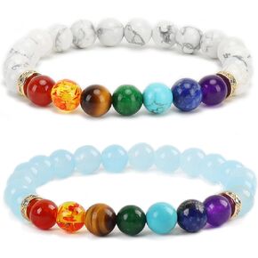 2pcs lava rock 7 chakra healing bracelet Handmade Jewelry Gifts for men women 8mm Crystal Bracelets Relief anxiety Yoga Beads Bracelets