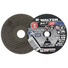 Walter 11L303 3x1/32x3/8 Zip Steel and Stainless Contaminant Free Cut-Off Wheels Type 1 Grit A60, 25 Pack