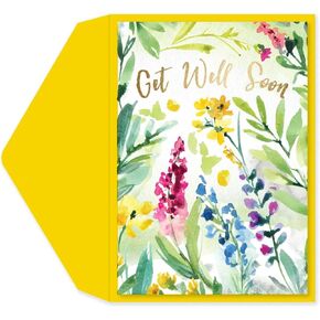 Graphique Floral Watercolor Get Well Card | Feel Better Soon | Recovery | Family and Friends | Glitter and Gold Foil Accents | Color-Coordinated Envelope | 5" x 7"