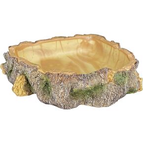 Komodo Polyresin Wood Corner Bowl Large Food & Water Dish | Realistic Tree Trunk Design | Non-Porous Interior is Easy to Clean | Corner Design Saves Space in Tank | Measures 7 x 7 x 1.75