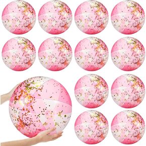 24 Pcs 16 Inch Inflatable Beach Ball Glitter Bulk Clear Confetti Pool Swimming Bubble Ball Outdoor Summer Pool Party Decor for Adults Swimming Hawaiian Tropical Theme(Pink and Blue)