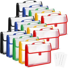 Colarr 15 Pcs Plastic Expanding File Folders with Handle and Snap Buckle Closure Waterproof Document Organizer Transparent Document Bag for Home Office School Organization (Colorful)