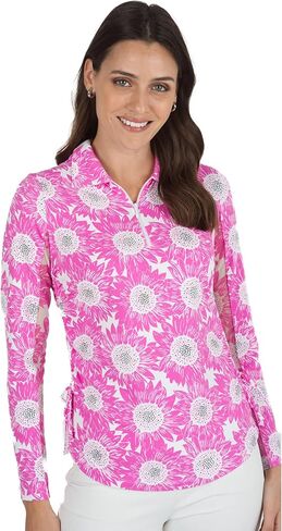 بولو IBKUL Athleisure Wear للحماية من الشمس بعامل حماية من أشعة الشمس 50+ Icefil Cooling Tech Ruthie Print بطول قابل للتعديل وأكمام طويلة - 48486 in Saudi Arabia