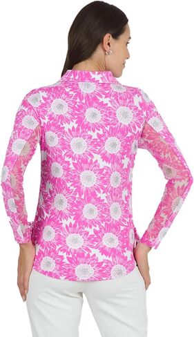 بولو IBKUL Athleisure Wear للحماية من الشمس بعامل حماية من أشعة الشمس 50+ Icefil Cooling Tech Ruthie Print بطول قابل للتعديل وأكمام طويلة - 48486 in Saudi Arabia
