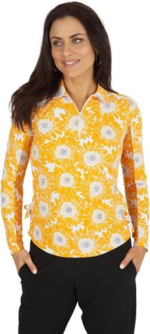 بولو IBKUL Athleisure Wear للحماية من الشمس بعامل حماية من أشعة الشمس 50+ Icefil Cooling Tech Ruthie Print بطول قابل للتعديل وأكمام طويلة - 48486 in Saudi Arabia