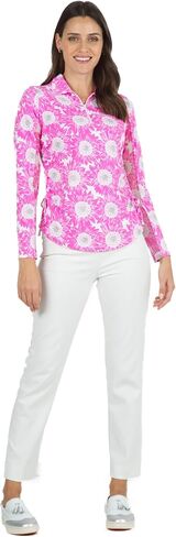 بولو IBKUL Athleisure Wear للحماية من الشمس بعامل حماية من أشعة الشمس 50+ Icefil Cooling Tech Ruthie Print بطول قابل للتعديل وأكمام طويلة - 48486 in Saudi Arabia