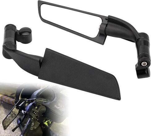 Universal Adjustable Motorcycle Mirrors - 8MM and 10MM Swivel Adjustable Wind Reduction Wing Design for Enhanced Safety & Comfort, Compatible with M8 or M10 Universal Motorcycle (Black) in Kuwait