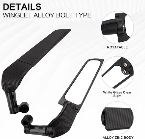 Universal Adjustable Motorcycle Mirrors - 8MM and 10MM Swivel Adjustable Wind Reduction Wing Design for Enhanced Safety & Comfort, Compatible with M8 or M10 Universal Motorcycle (Black) in Kuwait