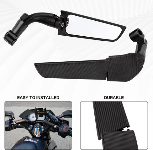 Universal Adjustable Motorcycle Mirrors - 8MM and 10MM Swivel Adjustable Wind Reduction Wing Design for Enhanced Safety & Comfort, Compatible with M8 or M10 Universal Motorcycle (Black) in Kuwait
