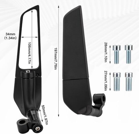 Universal Adjustable Motorcycle Mirrors - 8MM and 10MM Swivel Adjustable Wind Reduction Wing Design for Enhanced Safety & Comfort, Compatible with M8 or M10 Universal Motorcycle (Black) in Kuwait
