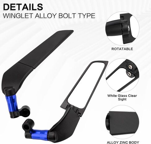 Universal Adjustable Motorcycle Mirrors - 8MM and 10MM Swivel Adjustable Wind Reduction Wing Design for Enhanced Safety & Comfort, Compatible with M8 or M10 Universal Motorcycle (Black) in Saudi Arabia