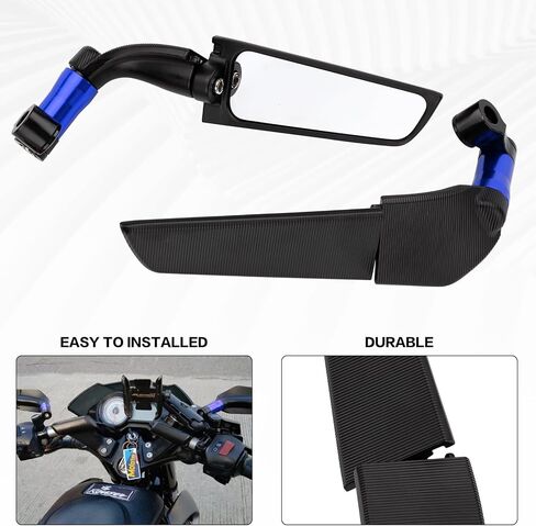Universal Adjustable Motorcycle Mirrors - 8MM and 10MM Swivel Adjustable Wind Reduction Wing Design for Enhanced Safety & Comfort, Compatible with M8 or M10 Universal Motorcycle (Black) in Saudi Arabia